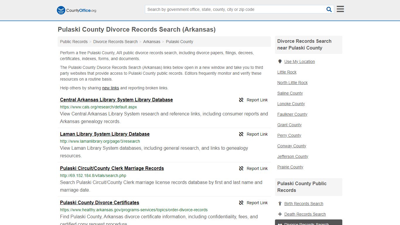 Pulaski County Divorce Records Search (Arkansas) - County Office