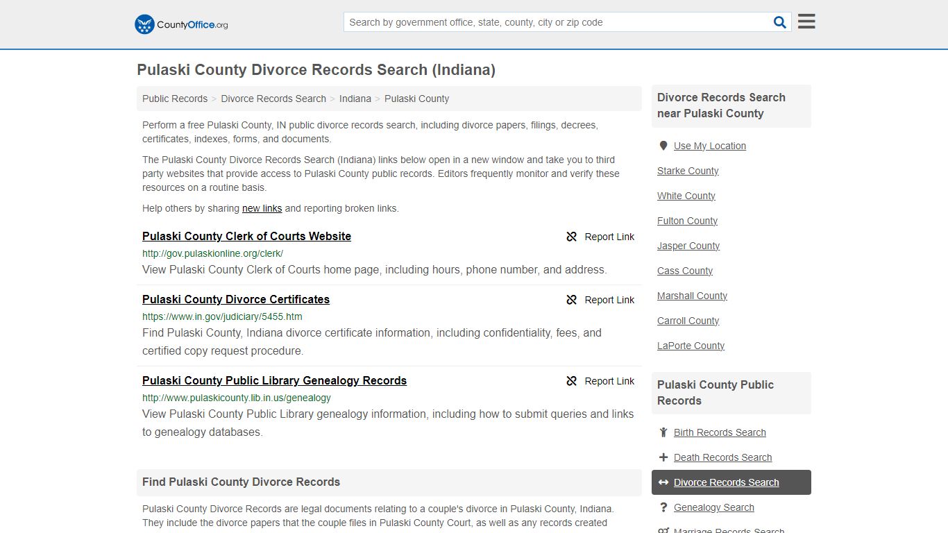Divorce Records Search - Pulaski County, IN (Divorce Certificates ...