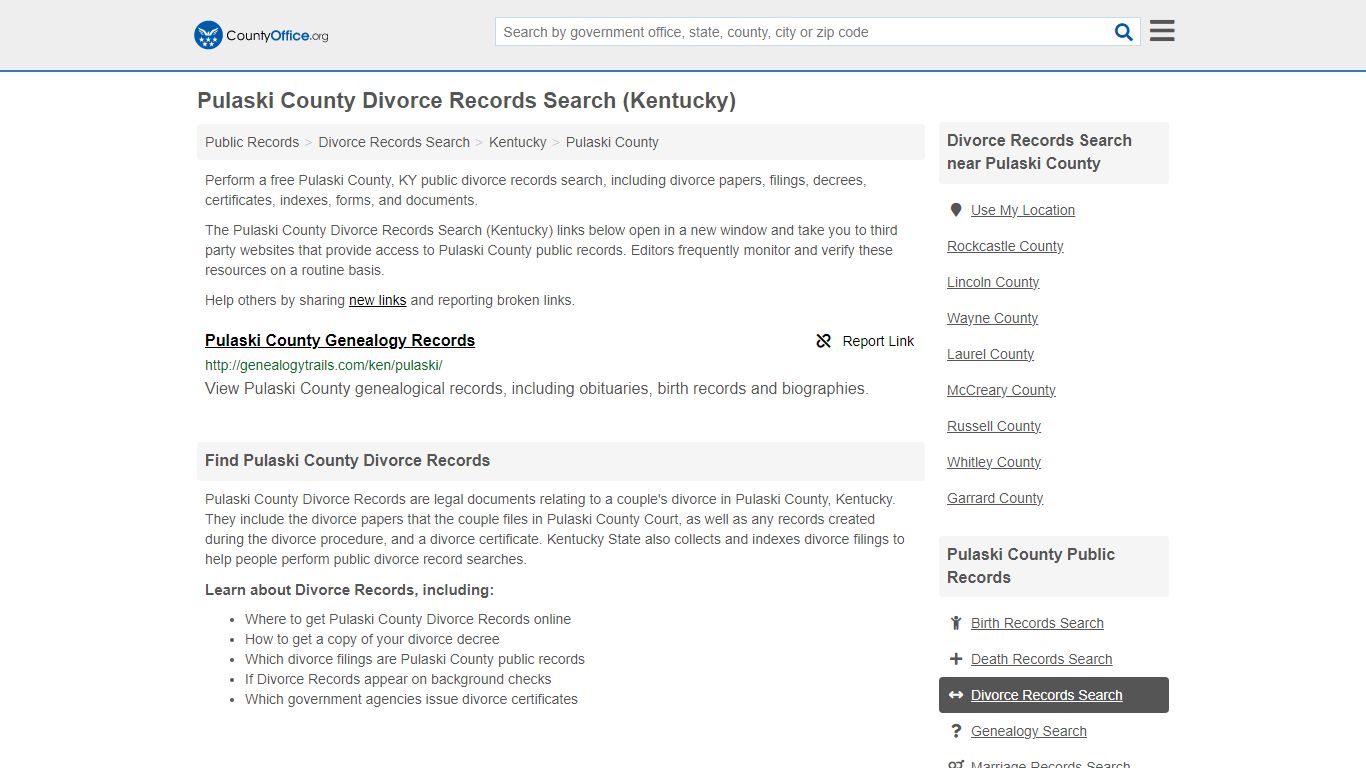 Pulaski County Divorce Records Search (Kentucky) - County Office